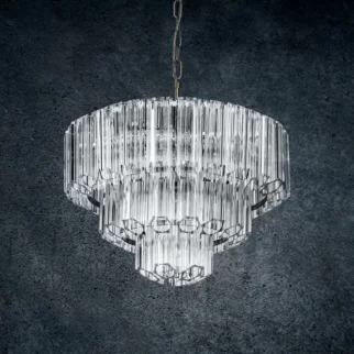 Lampa wisząca do salonu transparentna, srebrna ze szklanymi elegackimi zawieszkami, możliwość regulacji wysokości 43 x 150 cm DANA