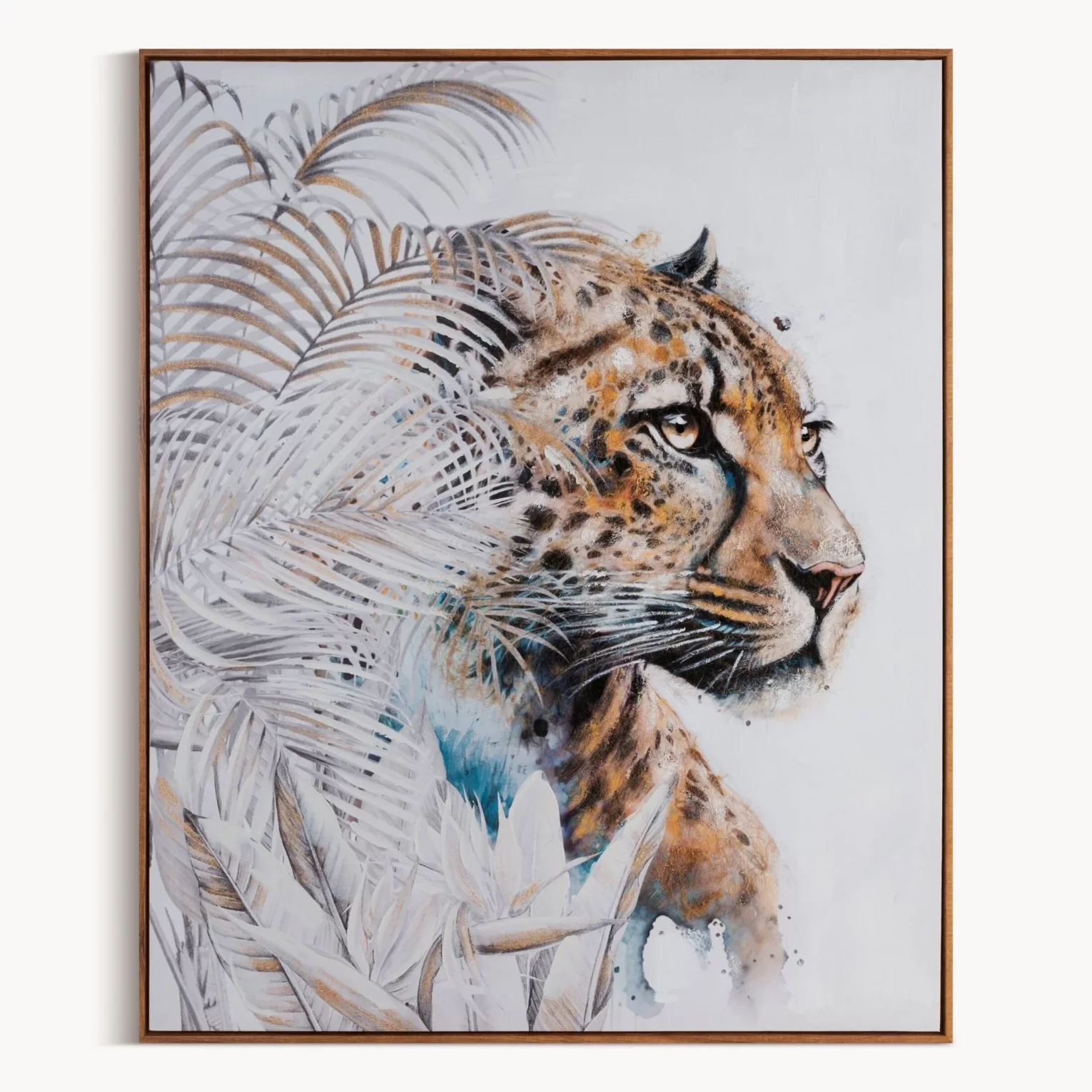 Obraz zwierzęcy beżowo, brązowy malowany ręcznie na płótnie, oprawiony w ramę 80x100 cm