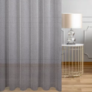 Firana szyta na taśmie 5 cm srebrna z eleganckiej siatki w stylu glamour z połyskliwą nicią, wykończona obciążnikiem Italissima Eva Minge