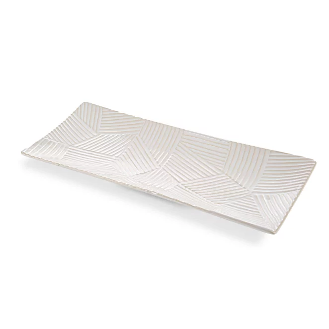 Patera ceramiczna dekoracyjna kremowa z wytłaczanym wzorem 39x18x3 cm ROMINA - kolekcja SEA SUMMER