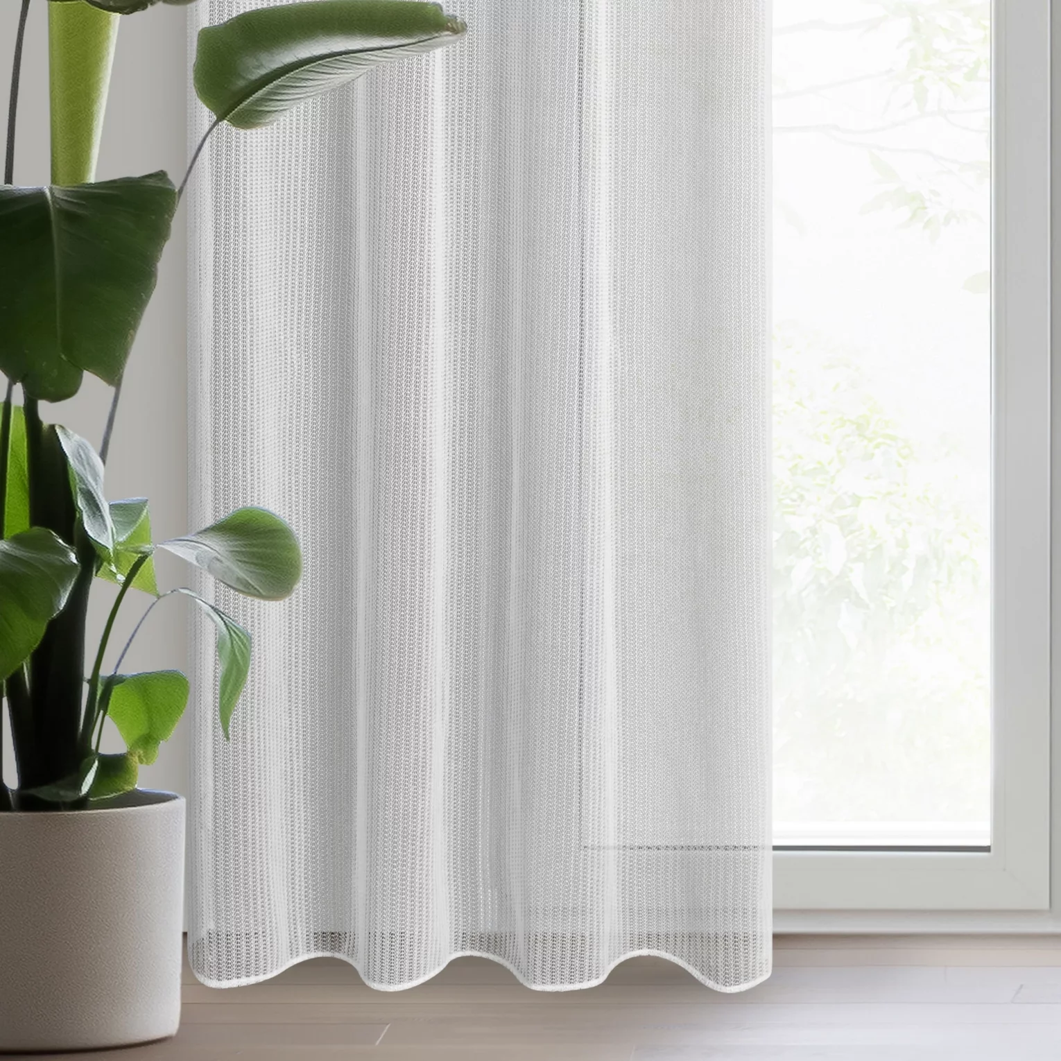 Firana biała z siateczki o geometrycznym wzorze 140x250 cm przelotka - ADRI