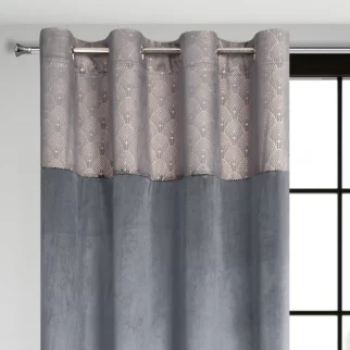 Zasłona grafitowa z aplikacją z błyszczącego welwetu 140x250 cm przelotka - AGNES - Design 91