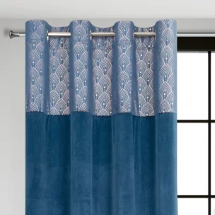 Zasłona granatowa z aplikacją z błyszczącego welwetu 140x250 cm przelotka - AGNES - Design 91