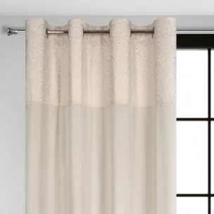 Zasłona kremowa z aplikacją z błyszczącego welwetu 140x250 cm przelotka - AGNES - Design 91