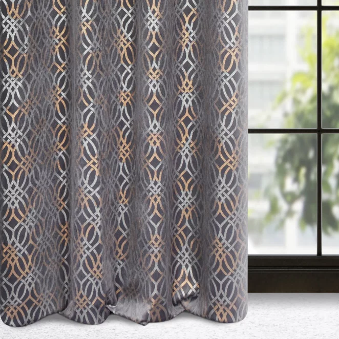 Zasłona stalowo, srebrna z wytłaczanym wzorem, welwetowa 140x250 cm przelotka - ARETA