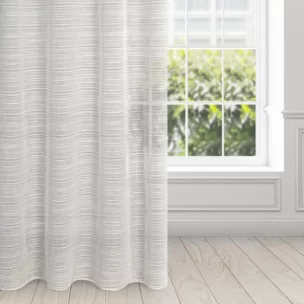 Firana beżowa z efektem deszczyku w poprzeczne prążki 140x250 cm przelotka ARIA