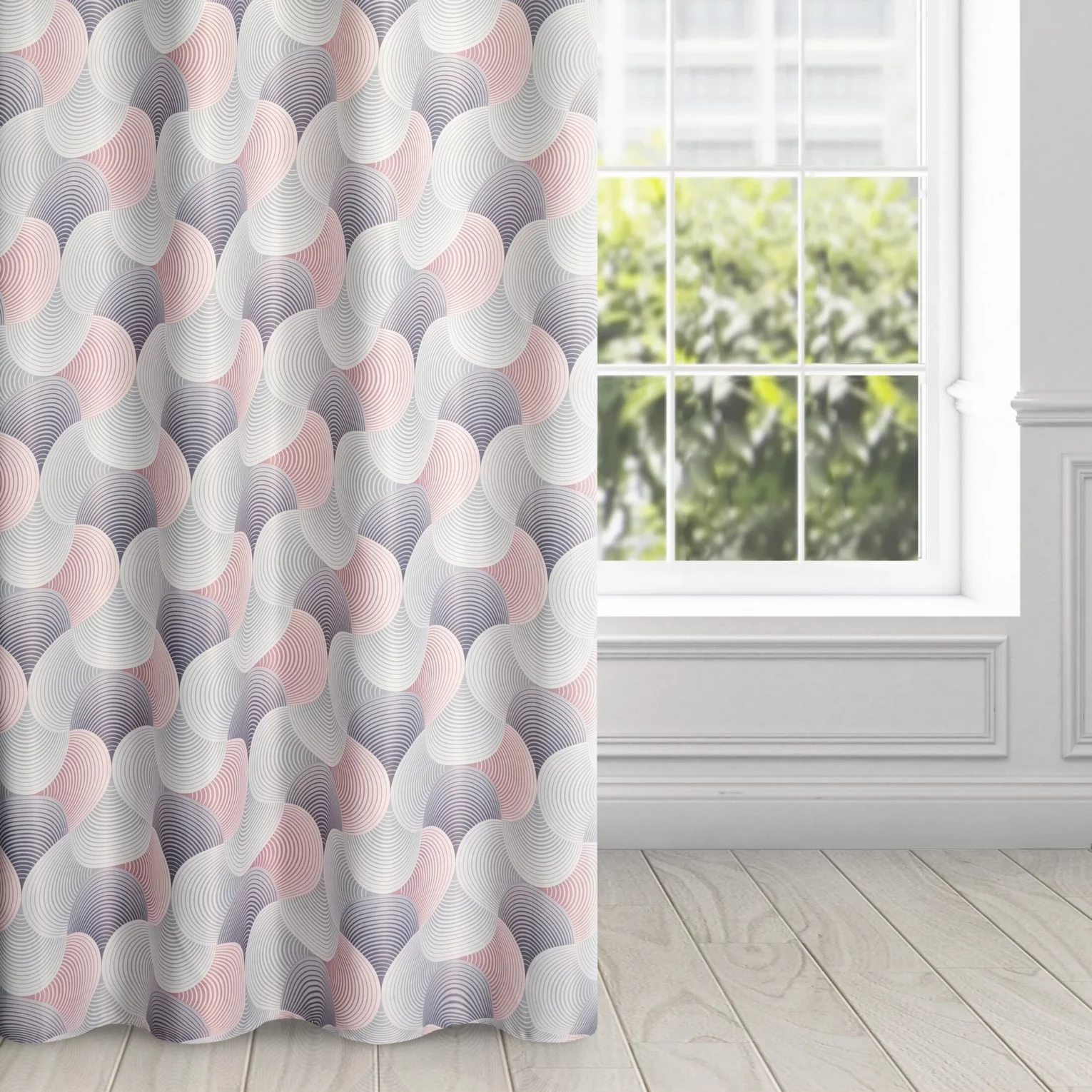 Zasłona szaro, różowa dimout z geometrycznym wzorem 140x250 cm przelotka - ASETA