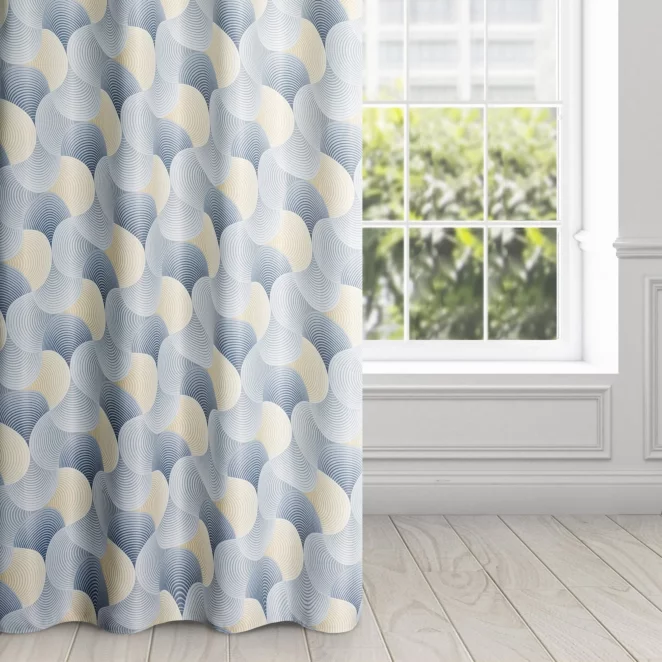 Zasłona szaro, żółta dimout z geometrycznym wzorem 140x250 cm przelotka - ASETA
