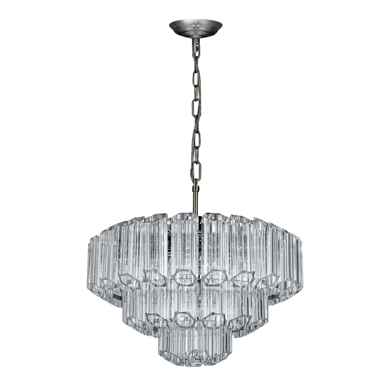 Lampa wisząca do salonu transparentna, srebrna  ze szklanymi zawieszkami, możliwość regulacji wysokości 50 x 150 cm DANA