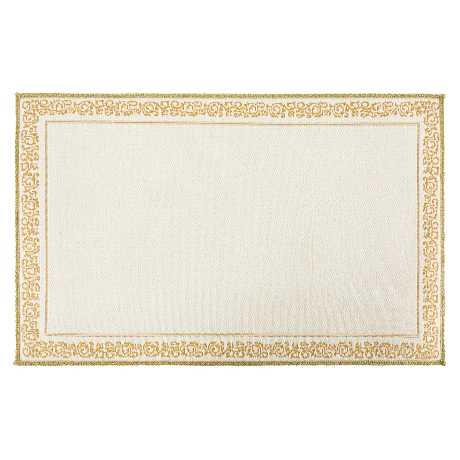 Podładka na stół biało, złota 32 x 52 cm MAJORKA zdobiona błyszczącym wzorm ornamentu