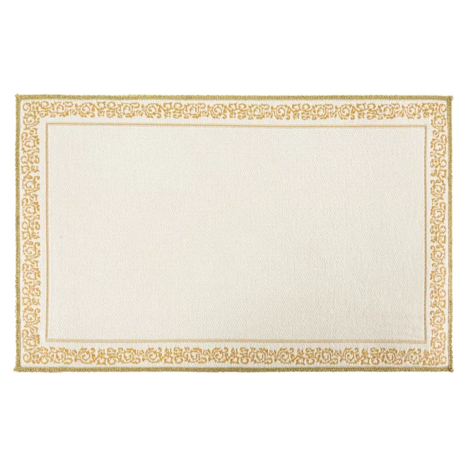 Podładka na stół biało, złota 32 x 52 cm MAJORKA zdobiona błyszczącym wzorm ornamentu
