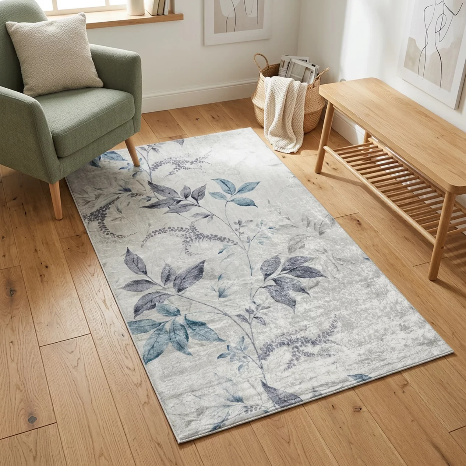 Dywan 80x140 cm kremowo, niebieski zdobiony motywem roślinnym LOTUS6