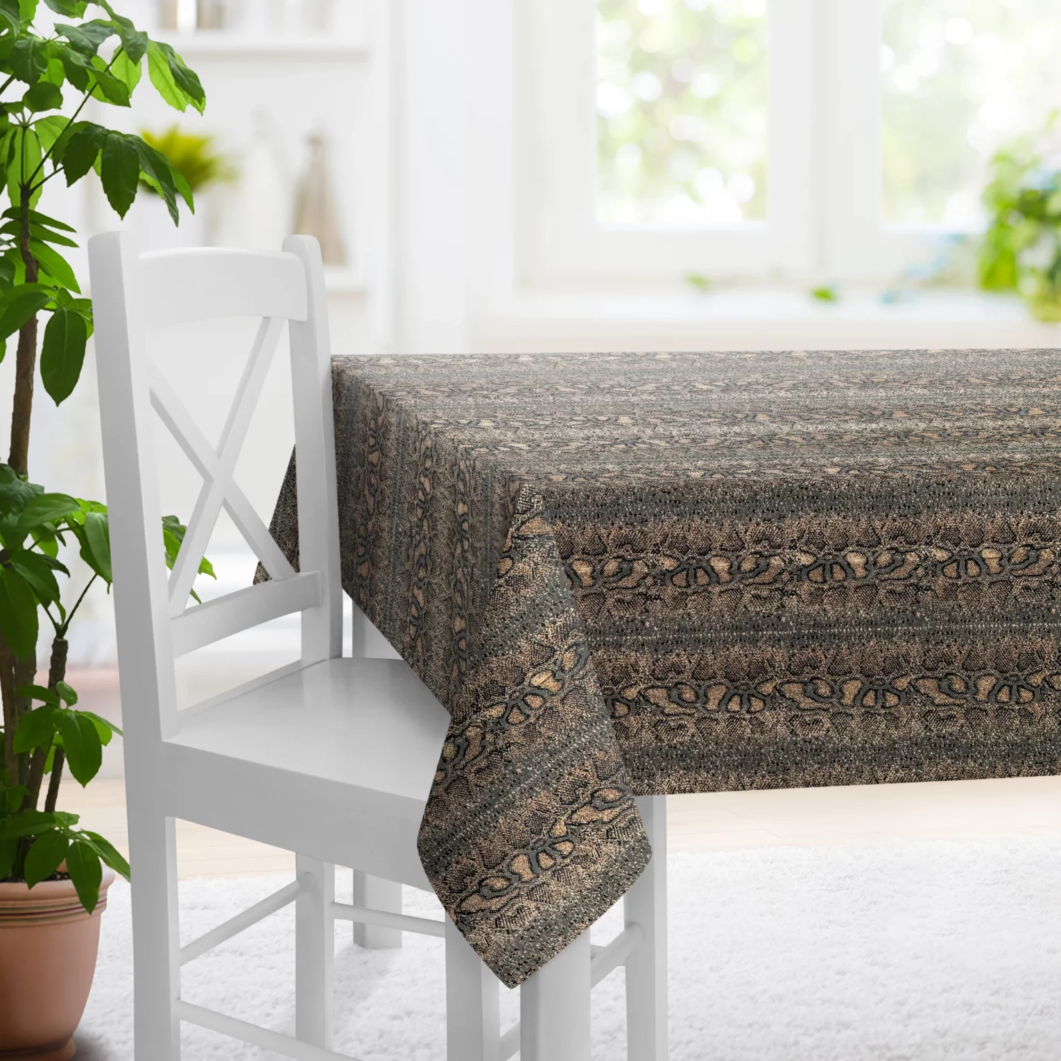 Obrus na wymiar GISELL stalowo złoty z eleganckiej tkaniny w nowoczesny zwierzęcy wzór Italissima Eva Minge