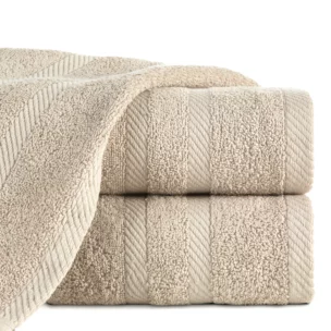 Ręcznik kąpielowy 100x150 cm bawełniany kolor beżowy z ozdobną bordiurą 500 g/m2 MILO