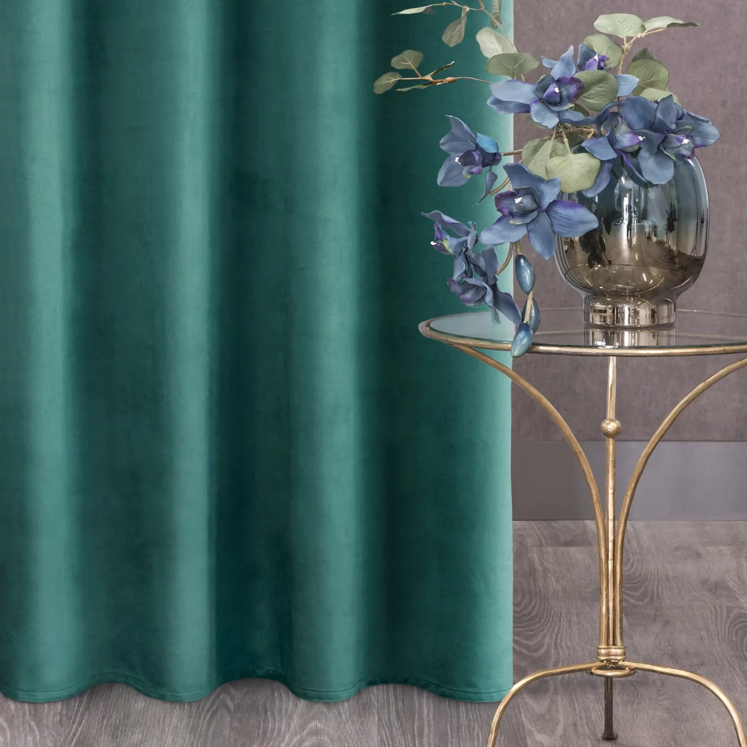 Zasłona welwetowa ciemnoturkusowa 140x250 cm przelotka - ROSA - Design 91