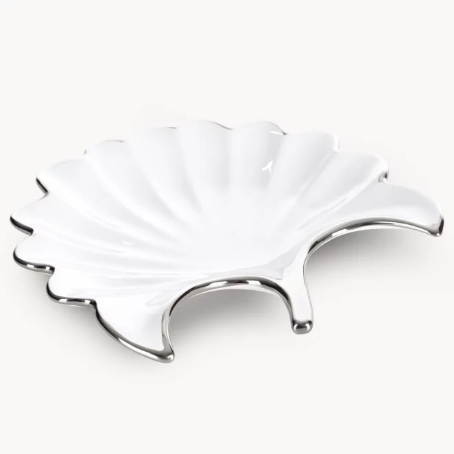 Patera ceramiczna biało-srebrna w kształcie liścia 25x25x4 cm ABBI