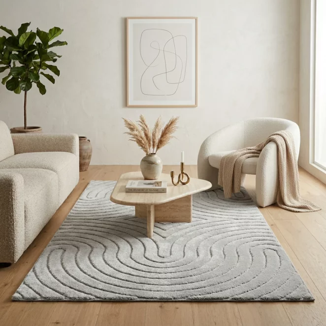 Dywan 60x100 cm stalowy z tłoczonym wzorem 3D VENUS BOHO1