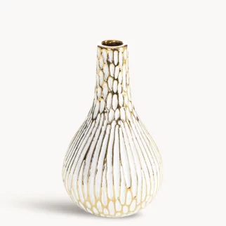 Wazon ceramiczny biało, złoty o ozdobnej fakturze 12x20 cm ANDREA