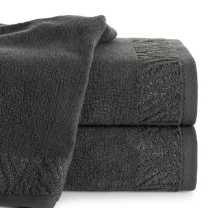 Ręcznik do rąk 30x50 cm bawełniany kolor stalowy z ozdobną błyszczącą bordiurą 500 g/m2 MARGO