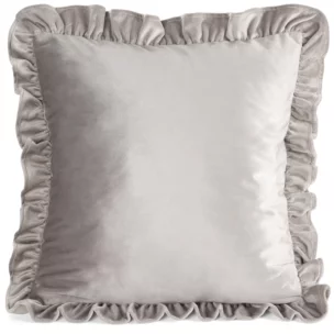 Poszewka na poduszkę 45x45 cm z aksamitnego welwetu ciemnobeżowa zdobiona na brzegach falbanami BRENDA Eurofirany Premium