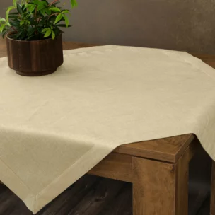 Bieżnik na stół złoty 85x85 cm o płóciennym splocie BIANCA 1 z dodatkiem błyszczącej nici wykończony podwójną listwą na brzegach