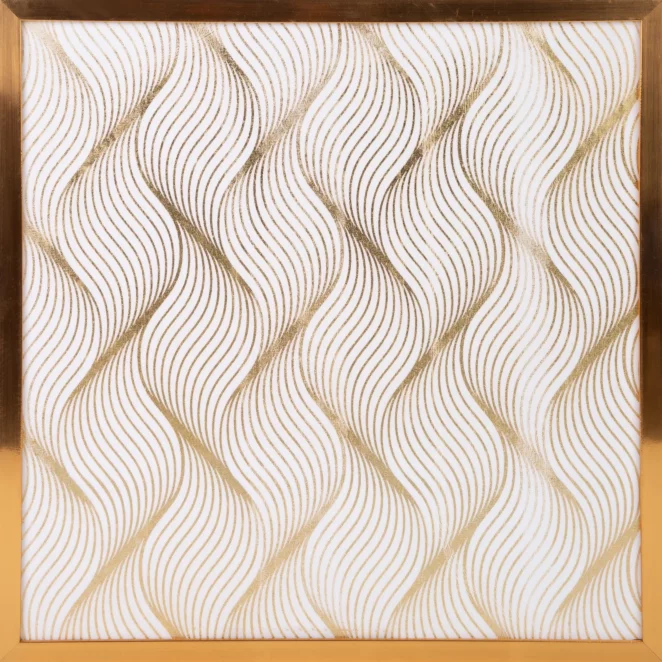 Obraz roślinny biały ze złotym błyszczącym nadrukiem w złotej ramie 53x53 cm BLANCA 3 LIMITED COLLECTION
