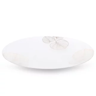 LIMITED COLLECTION Patera dekoracyjna BLANCA  biało-złota z motywem liści z malowanego szkła artystycznego