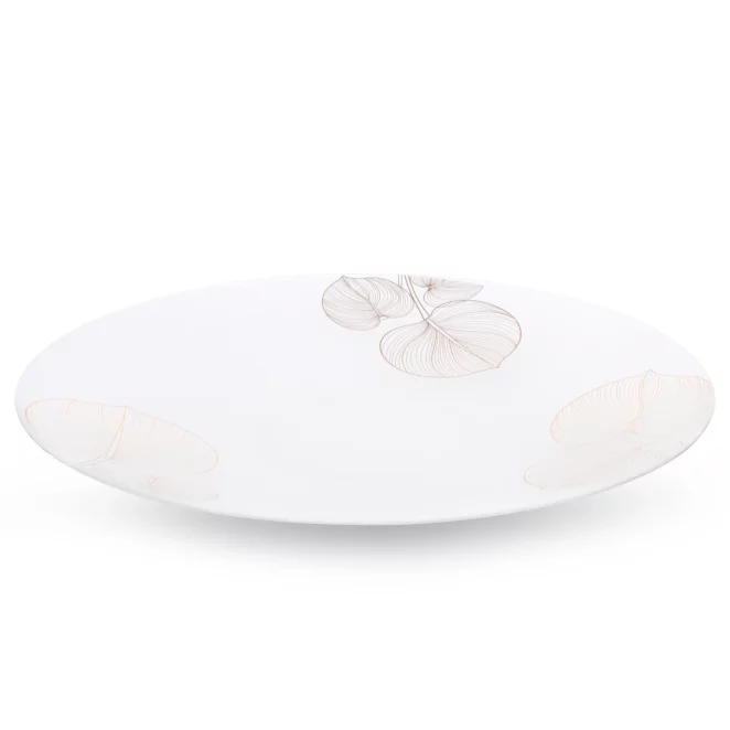 LIMITED COLLECTION Patera dekoracyjna BLANCA  biało-złota z motywem liści z malowanego szkła artystycznego