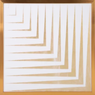 Obraz geometryczny biały ze złotym lśniącym nadrukiem w złotej ramie 53x53 cm BLANCA 3 LIMITED COLLECTION