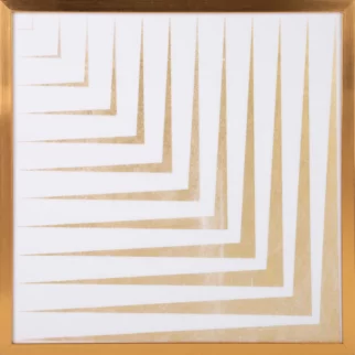 Obraz geometryczny biały ze złotym lśniącym nadrukiem w złotej ramie 53x53 cm BLANCA 3 LIMITED COLLECTION
