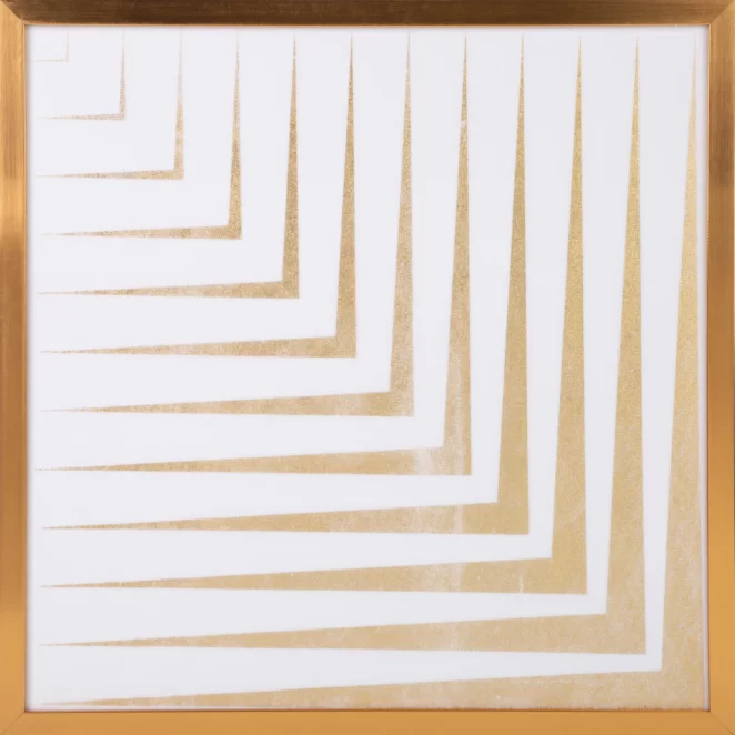 Obraz geometryczny biały ze złotym lśniącym nadrukiem w złotej ramie 53x53 cm BLANCA 3 LIMITED COLLECTION