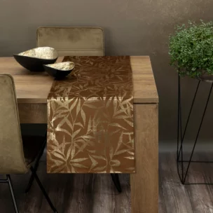Bieżnik na stół brązowo, złoty 35x220 cm welwetowy BLINK 15 z delikatnymi gałązkami