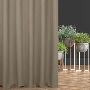 Zasłona szyta na taśmie fala ciemnobeżowa ze strukturalnej tkaniny typu blackout