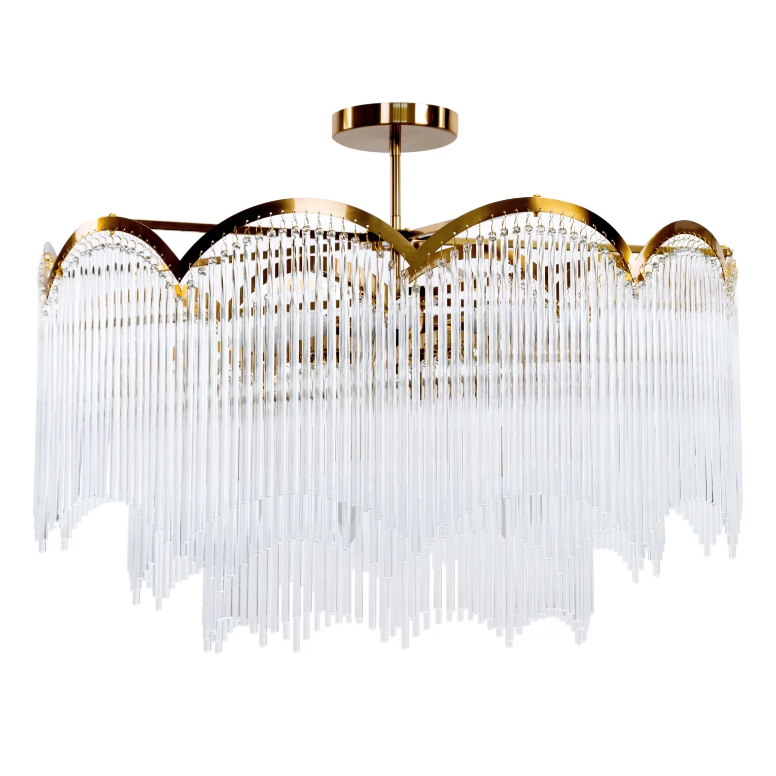 Lampa wisząca do salonu biało, złota zdobiona subtelnymi szklanymi sopelkami 80 x 60 cm SALMA