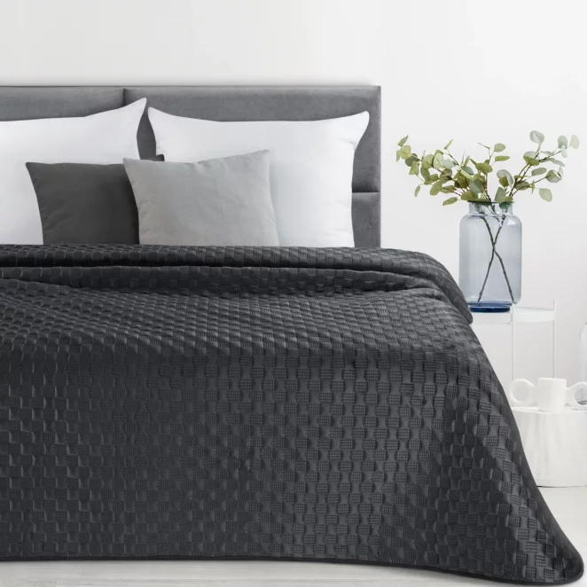 Narzuta welwetowa czarna 170x210 cm pikowana metodą hot press SOFIA 4 Eurofirany Premium