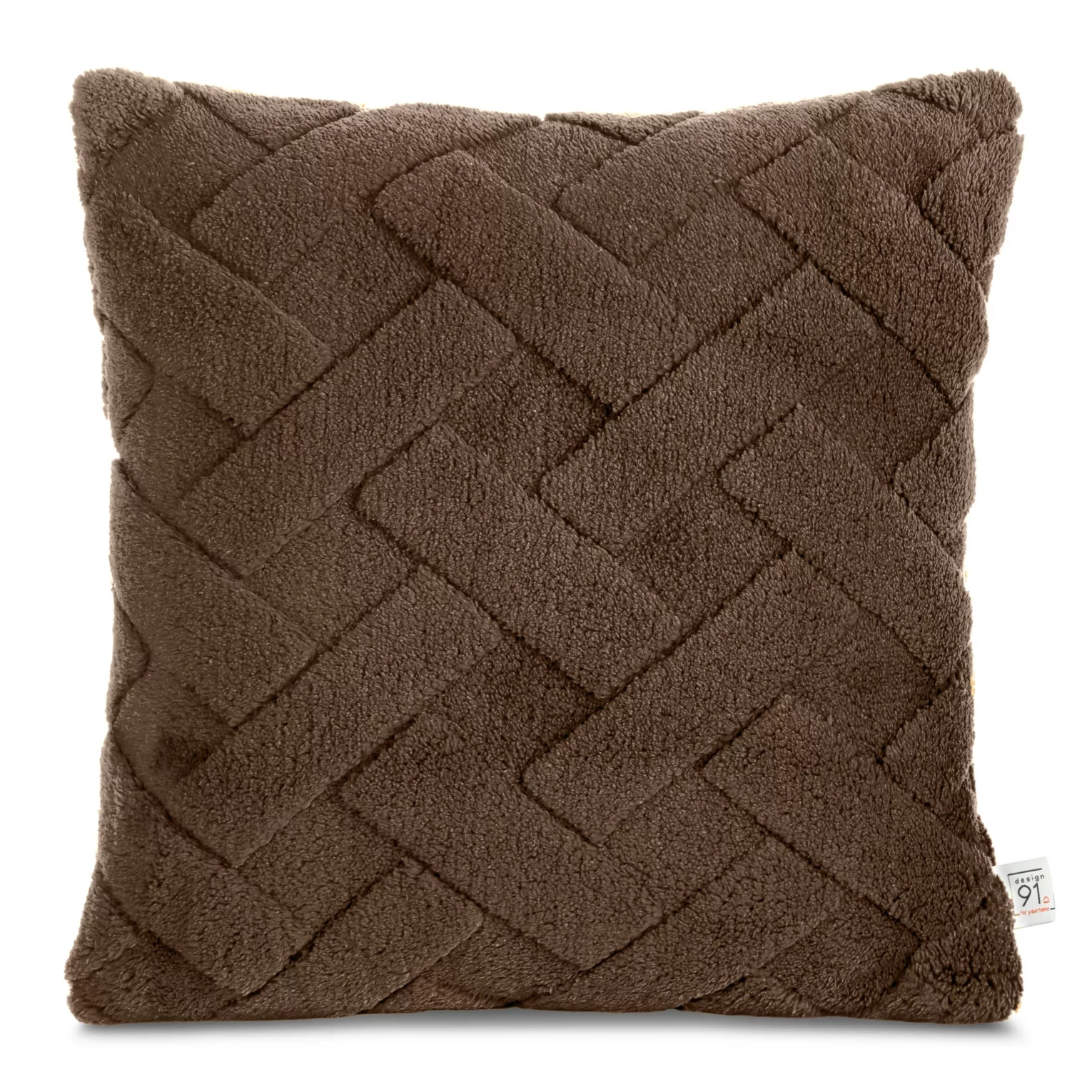 Poszewka na poduszkę 45x45 cm ciemnobrązowa z miękkiego pluszu zdobiona wypukłym wzorem CARO DESIGN 91