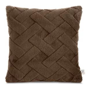 Poszewka na poduszkę 45x45 cm ciemnobrązowa z miękkiego pluszu zdobiona wypukłym wzorem CARO DESIGN 91
