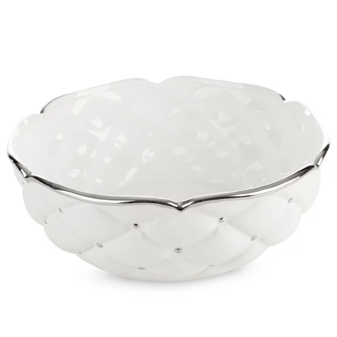 Misa ceramiczna dekoracyjna biało-srebrna  zdobiona pikowaniem średnica 30x11 cm ADORE