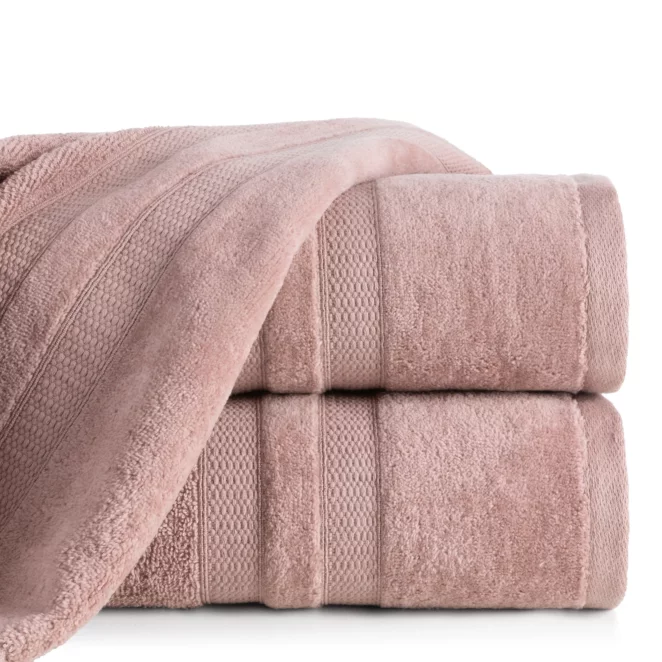 Ręcznik do rąk 30x50 cm bawełniany kolor pudrowy z welwetową bordiurą w pasy 500 g/m2 PORTO