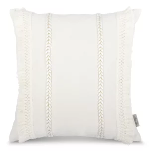 Poszewka na poduszkę 45x45 cm z bawełny kremowa z aplikacją z frędzlami BOHO