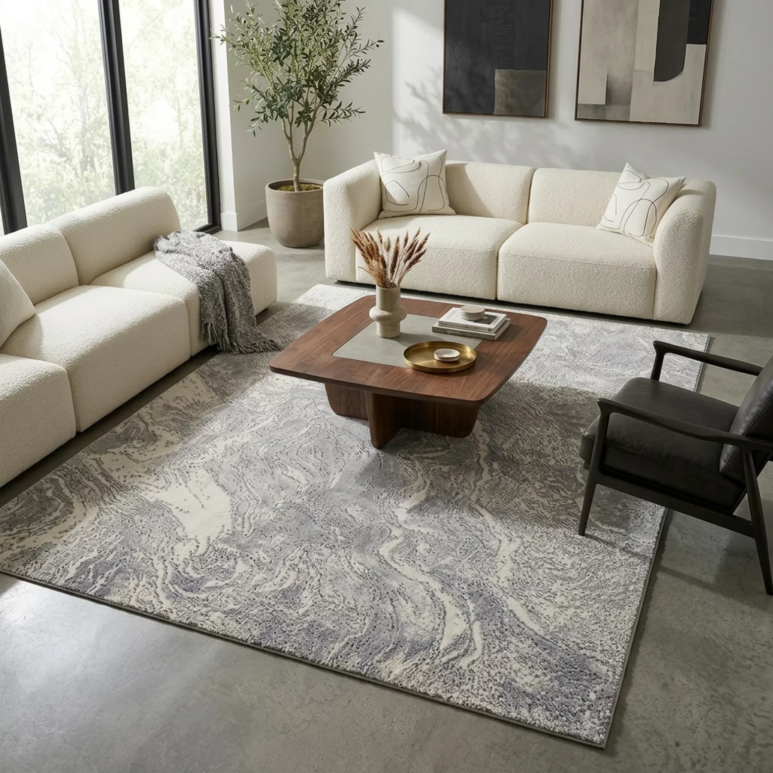 Dywan 120x170 cm stalowo, biały o eleganckiej żyłkowej strukturze inspirowany naturalnym kamieniem SALENA9