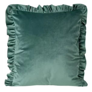 Poszewka na poduszkę 45x45 cm welwetowa, ciemnomiętowa zdobiona na brzegach falbanami VELVET 25 Eurofirany Premium
