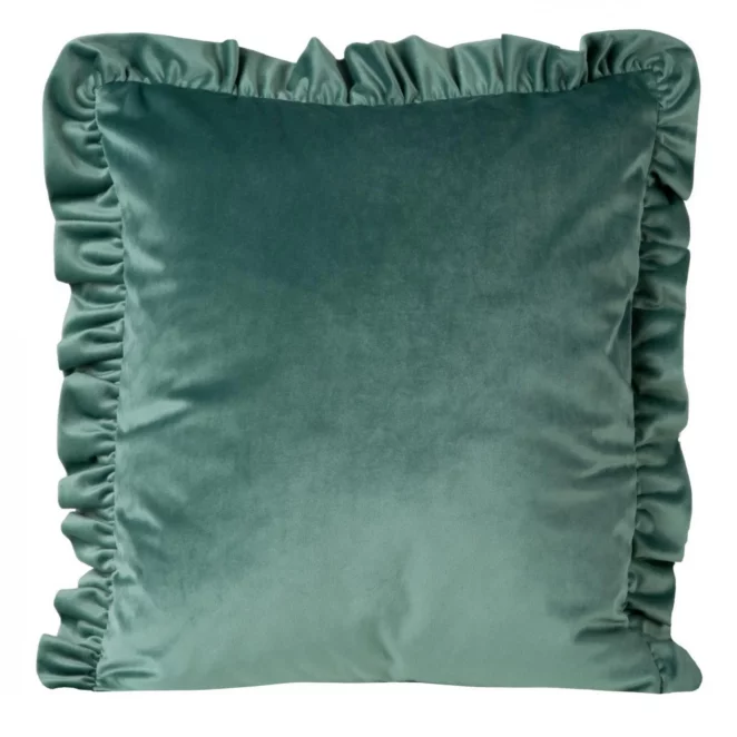 Poszewka na poduszkę 45x45 cm welwetowa, ciemnomiętowa zdobiona na brzegach falbanami VELVET 25 Eurofirany Premium