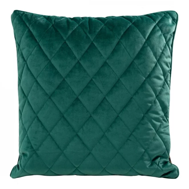 Poduszka 50 x 50 cm ciemnoturkusowa pikowana we wzór karo z ozdobną wypustką na brzegach VELVET 28