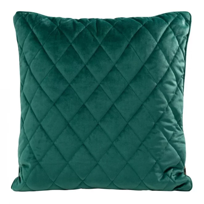 Poszewka na poduszkę 45x45 cm welwetowa, ciemnoturkusowa pikowana we wzór karo z ozdobną wypustką VELVET 27 Eurofirany Premium