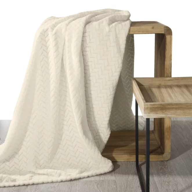 Koc 220x200 cm beżowy miękki w dotyku z wytłaczanym wzorem CINDY Design 91