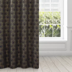 Zasłona czarno, złota z geometrycznym wzorem 135x250 cm przelotka - KAJA