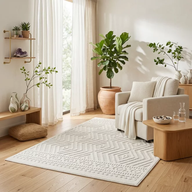 Dywan 50x80 cm kremowo, jasnoszary z przyjemnie miękkim pętelkowym wzorem DIDAR4