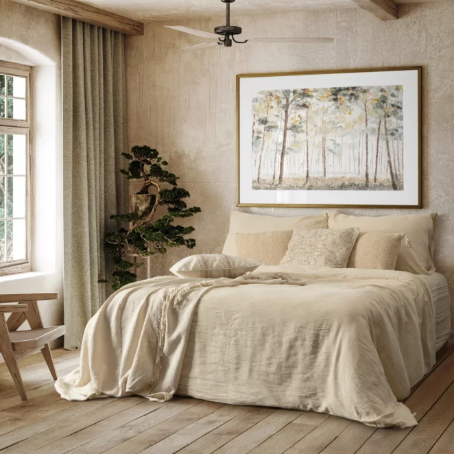 Pościel lniana z dodatkiem bawełny 160x200 cm komplet 3 częściowy kolor kremowy w stylu eko
