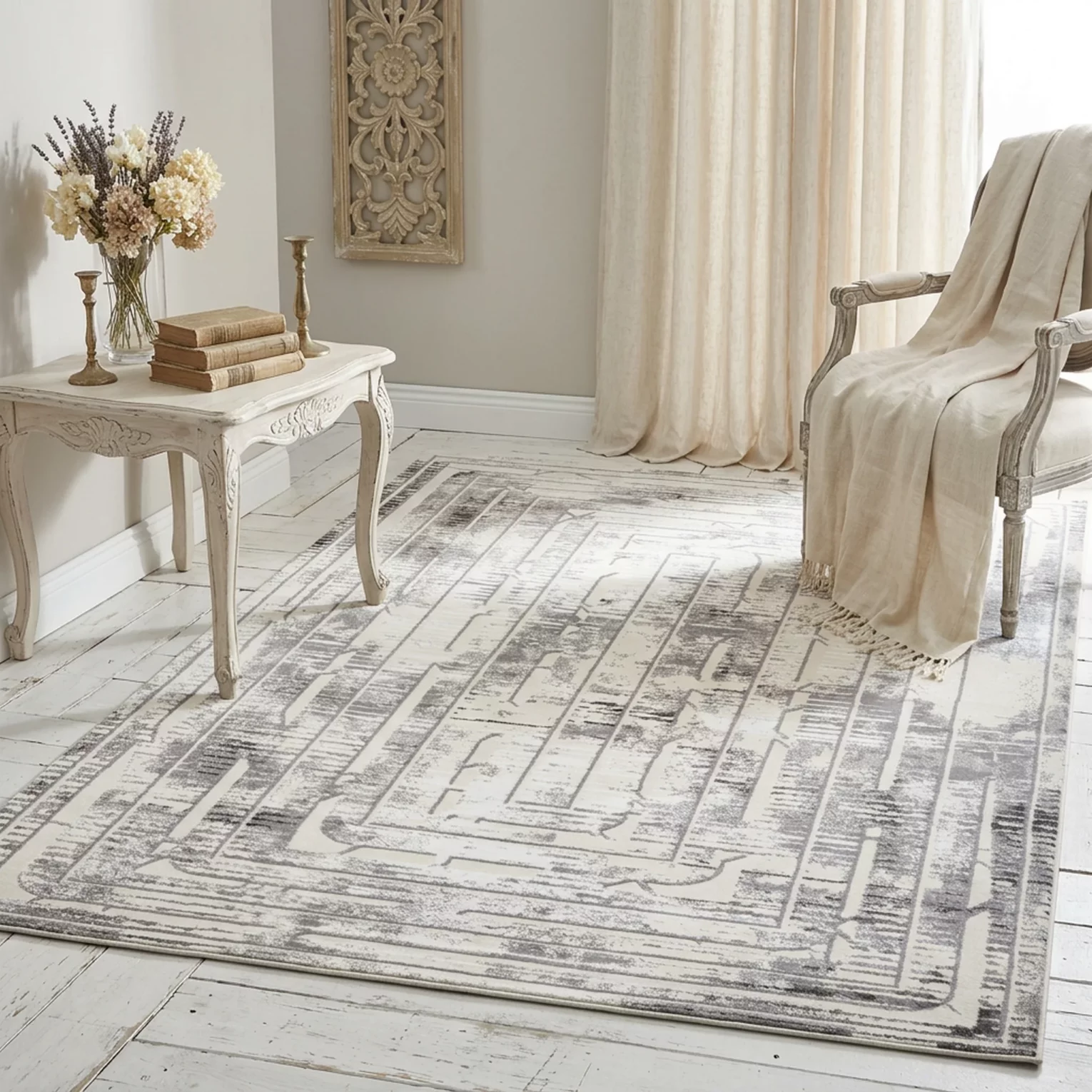 Dywan 140x190 cm stalowo, kremowy zdobiony designerskim wzorem MONACO 1